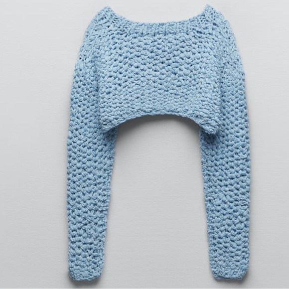 Zara Cropped Crochet Sweater in Sky Blue Limited Edition XS-S - Picture 5 of 6